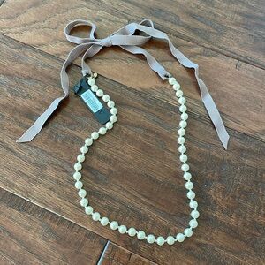 NWT J. Crew Pearl Necklace with Ribbon Tie